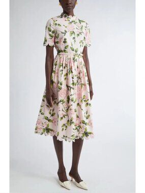 NWT Authentic Oscar de la Renta English Roses Poplin Midi-Dress sz 8